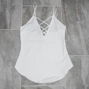White Express criss cross tank top